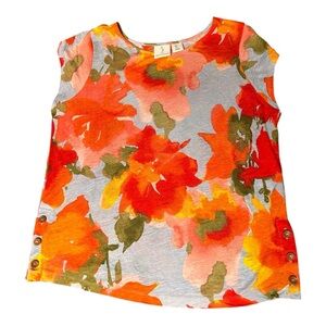 Joie linen blend floral top side buttons Size Large